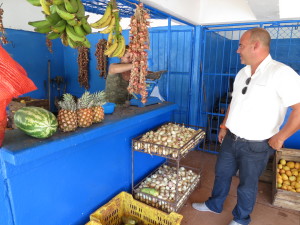 Upscale fruit store in tourist area.