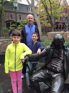 On campus with Ben Franklin at University of Pennsylvania for homecoming weekend.